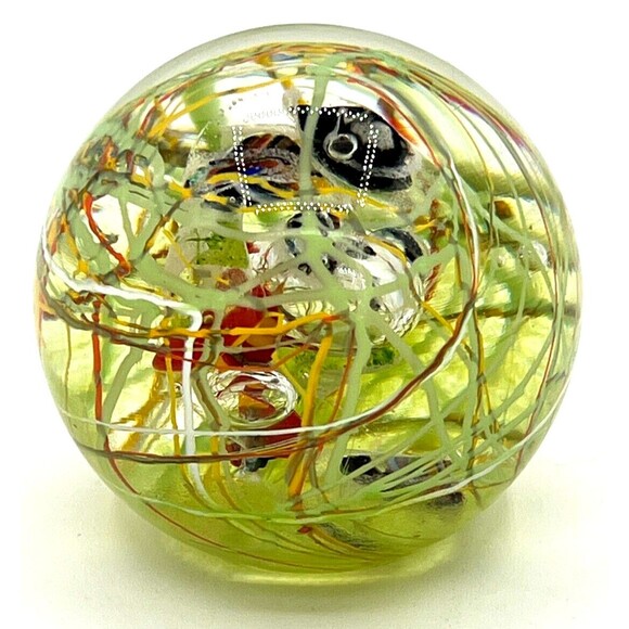 Murano Style Studio Glass Handblown Paperweight Multicolored Swirl Ribbons Fish - Picture 4 of 16